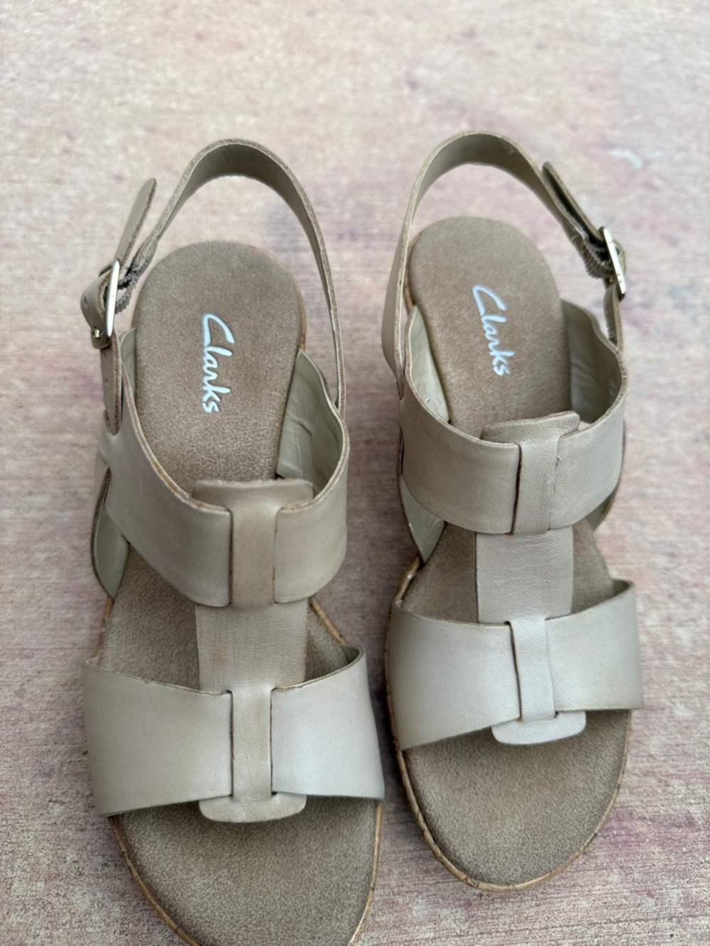 Clarks Women's Beige Leather Slingback Sandals